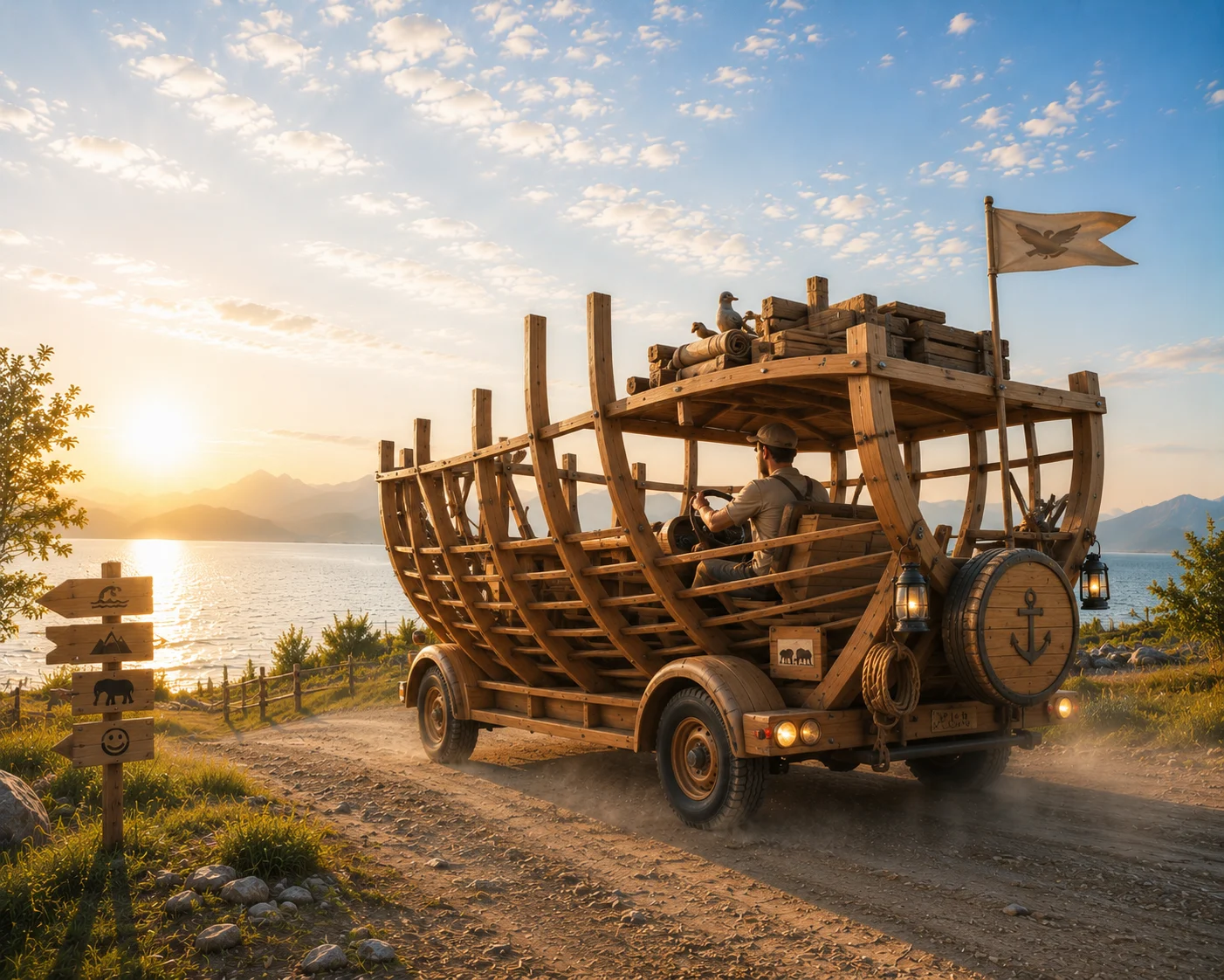 Operaatio Nooan Arkin roadtrip-päivityksen kuvitus Rovaniemen ja Ivalon matkasta